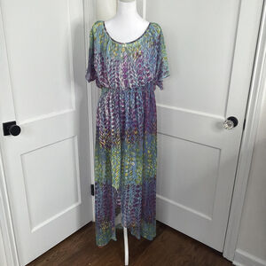 One World Dress Womens 1X Maxi Boho Hippie Fairy Watercolor Artsy Stretch
